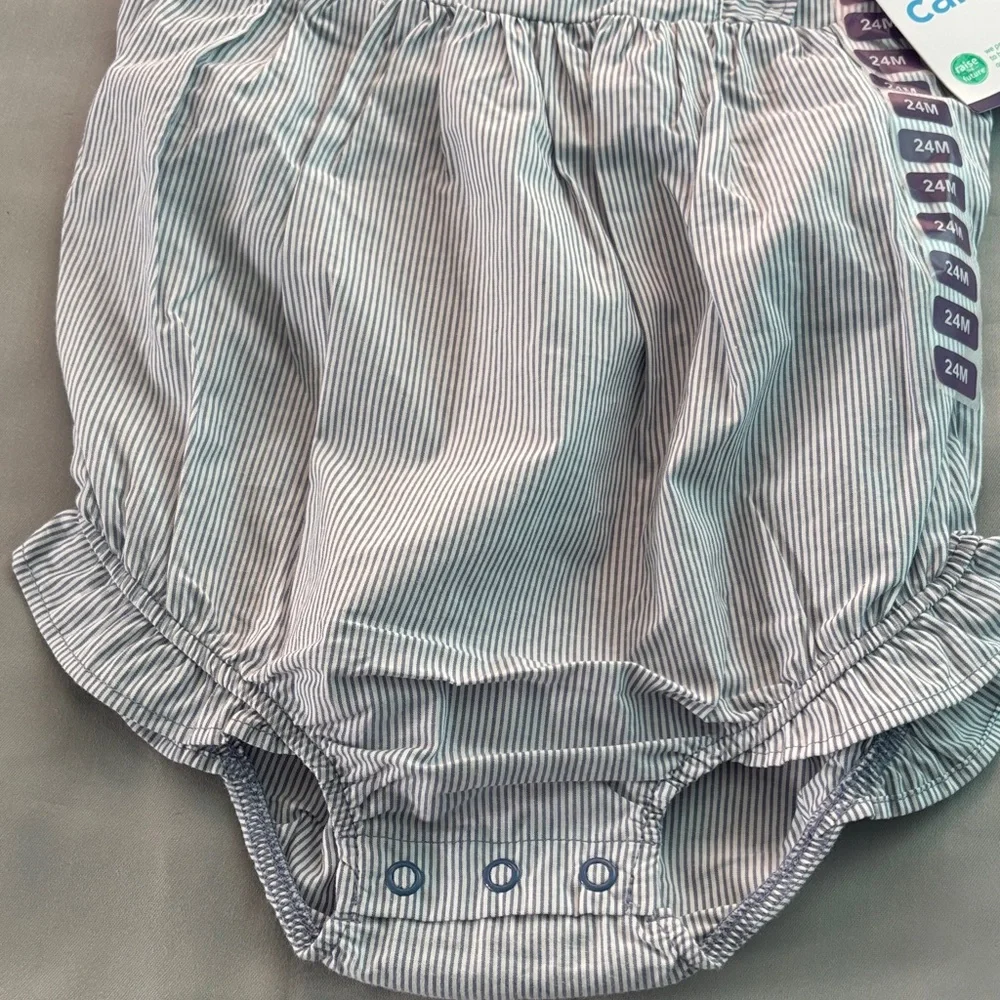 Carter's Blue and White Striped Ruffle Romper